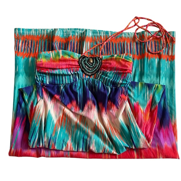 Heartsoul Womens Maxi Halter Dress Ikat Multicolor Beach Lounge Sz S - Picture 11 of 13